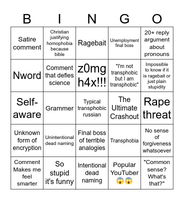 Paqoe Comment Section Bingo Card