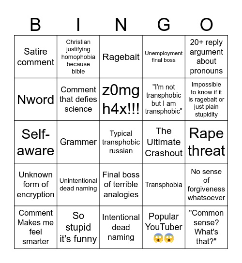 Paqoe Comment Section Bingo Card
