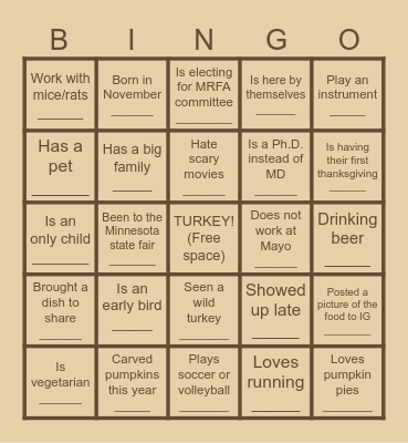 MRFA Friendsgiving BINGO >>>>>>Find a guest who... Bingo Card