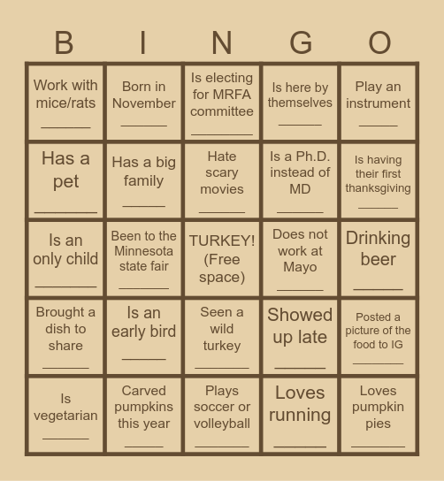 MRFA Friendsgiving BINGO >>>>>>Find a guest who... Bingo Card