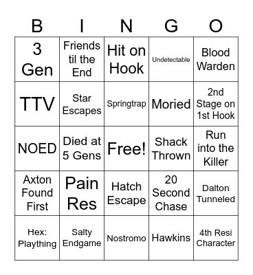 Drunk By Daylight Bingo Card