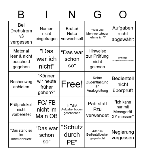 Prüfungsvorbereitung Bingo Card