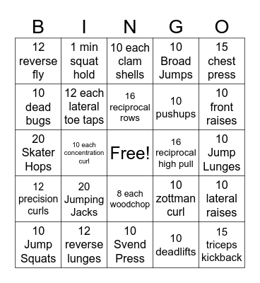 FITNESS BINGO Card