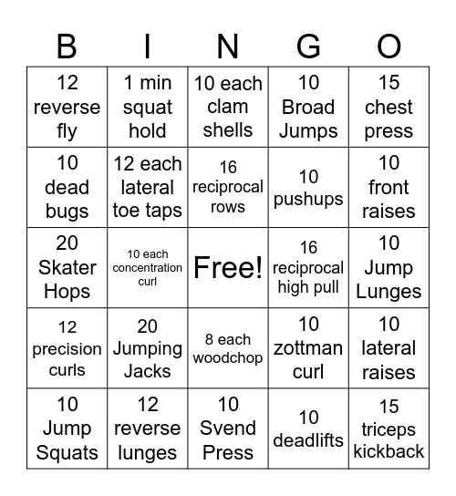 FITNESS BINGO Card