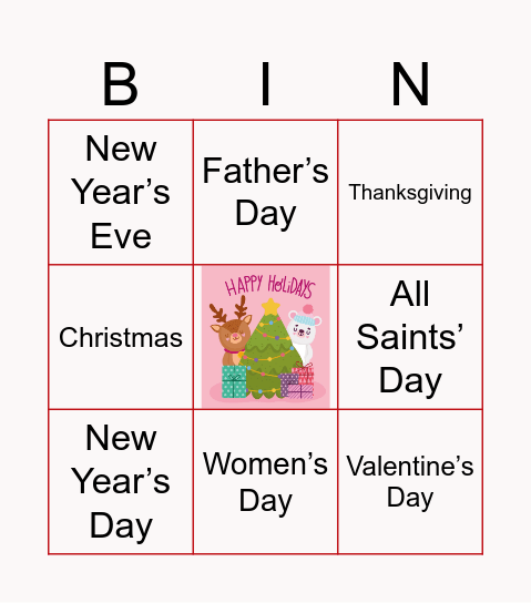 Holidays 🎉 Bingo Card