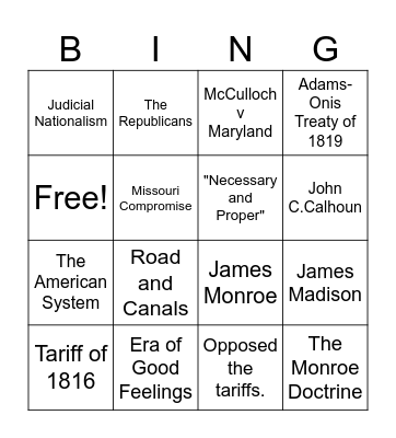 New Nationalism Bingo Card