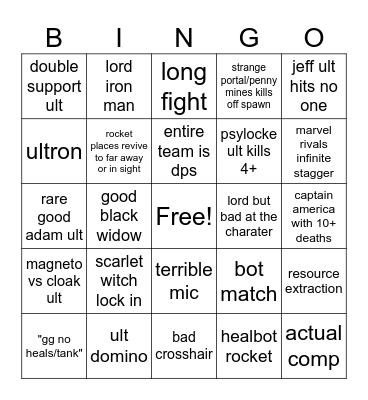 marvel rivals bingo Card