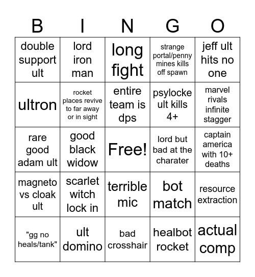 marvel rivals bingo Card