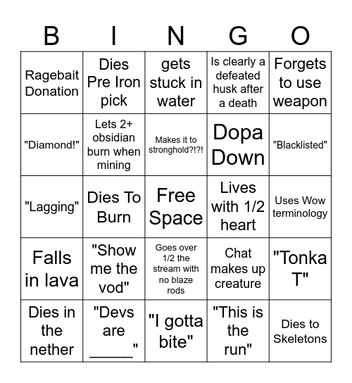Tyler 1 Minecraft Bingo Card