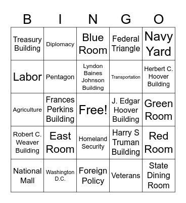 Google Earth Tour: The Executive Branch Bingo Card