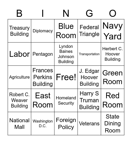 Google Earth Tour: The Executive Branch Bingo Card