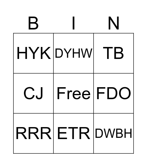 Lex Prin Acronynm Bingo Card