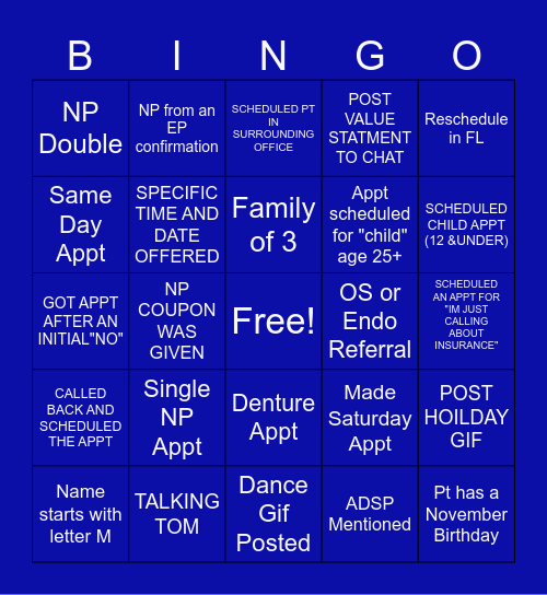 SKY BLUE BINGO Card