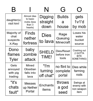 Tyler 1 Minecraft Bingo (good) Bingo Card