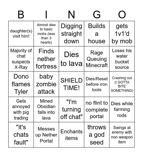 Tyler 1 Minecraft Bingo (good) Bingo Card