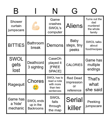 SWOL Horror Game Bingo Card