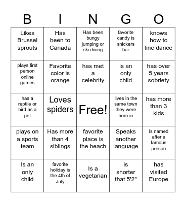 Ice Breaker Bingo Card