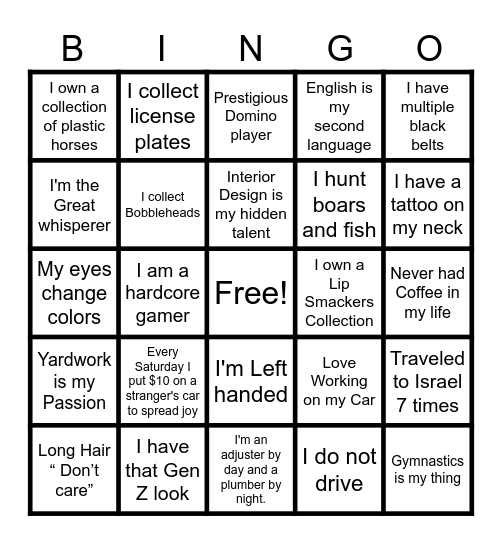 "IN YOUR BUSINESS" BINGO Card