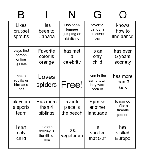 Ice Breaker Bingo Card