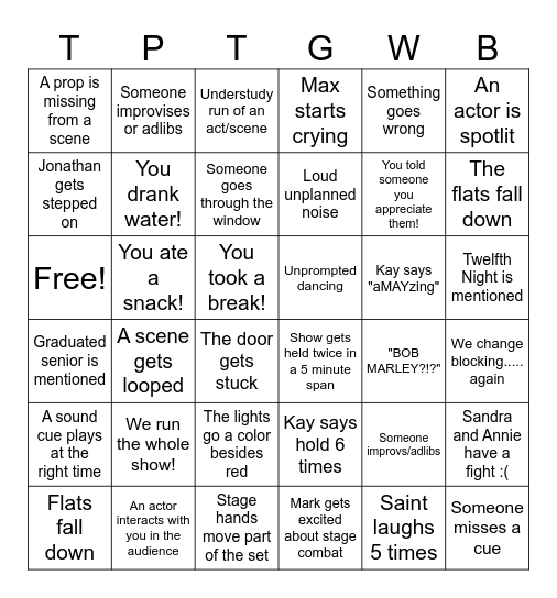 TPTGW Bingo 11/19 Bingo Card