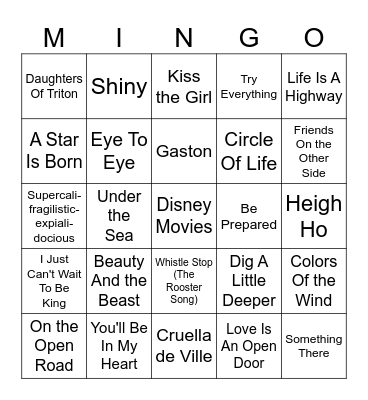 Disney Movies Bingo Card