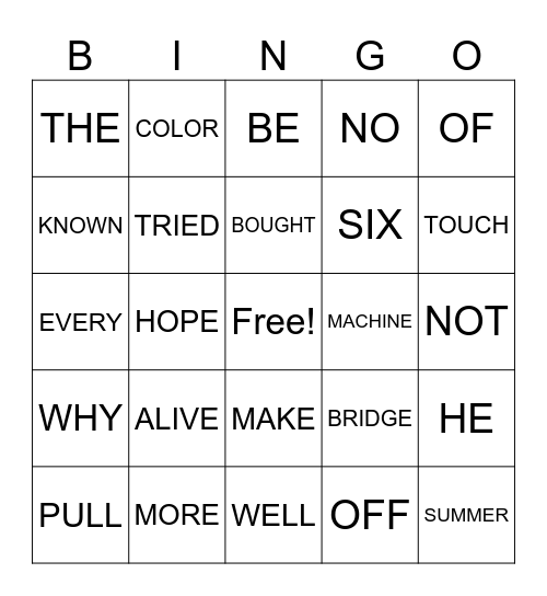 ON BINGO CARD Bingo Card