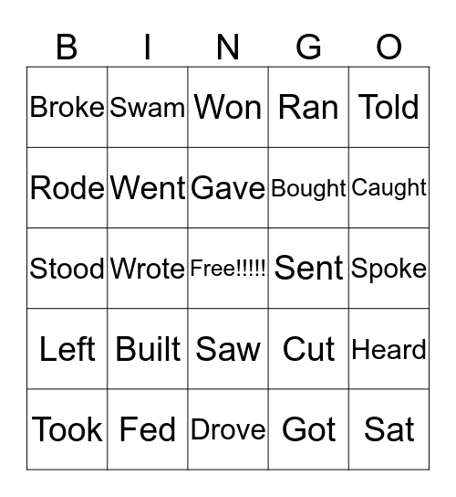Past Tense Bingo! Bingo Card