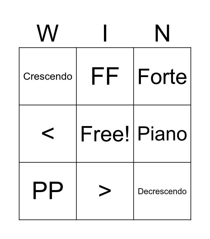 Dynamics Bingo Card