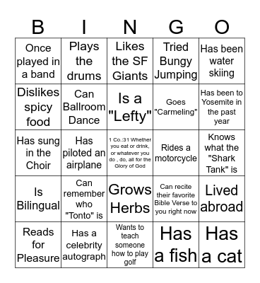 PEOPLE BINGO Card