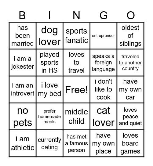 Singles Bingo Card