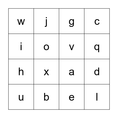 Letter Sounds- Lower Case Bingo Card