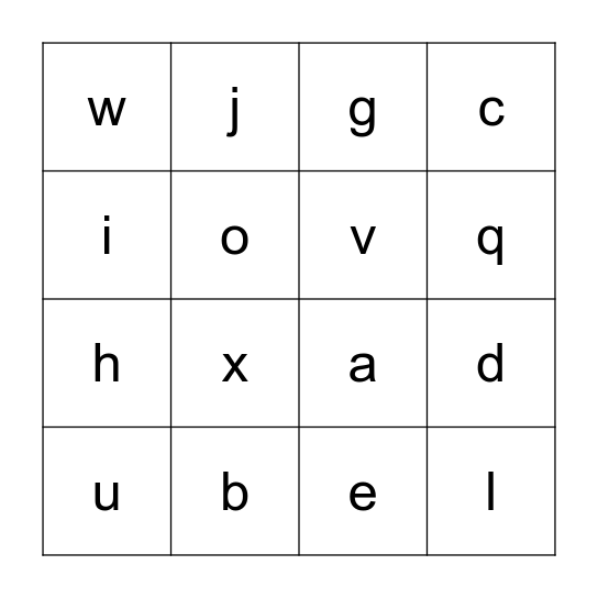 Letter Sounds- Lower Case Bingo Card