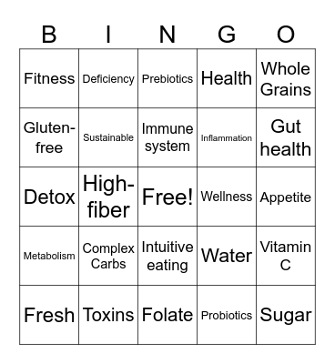 Healthy Living Bingo Card