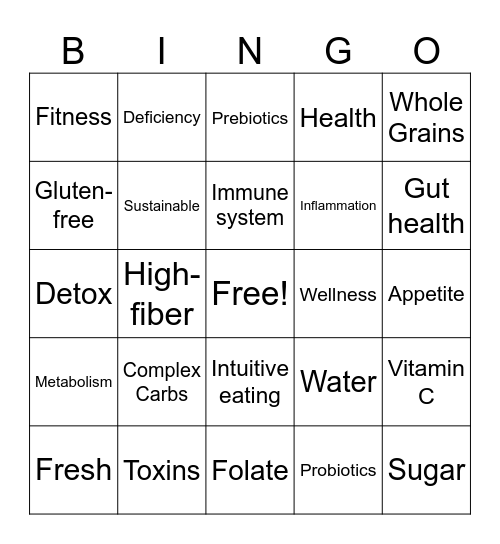 Healthy Living Bingo Card