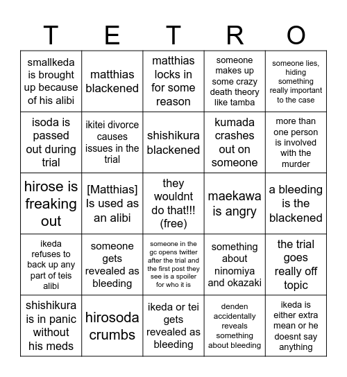 NISHIGUCHI TRIAL BINGO Card