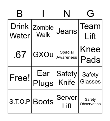 GXO Safety Bingo Card