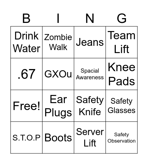 GXO Safety Bingo Card