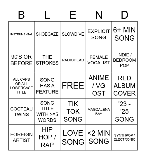 BLEND Bingo Card