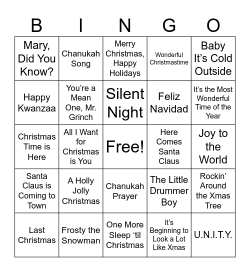 Holiday BINGO Card