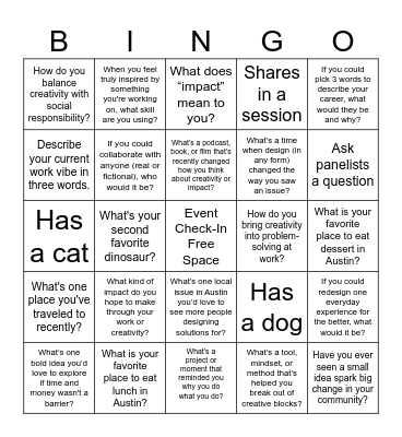 Austin Impact Day Bingo Card