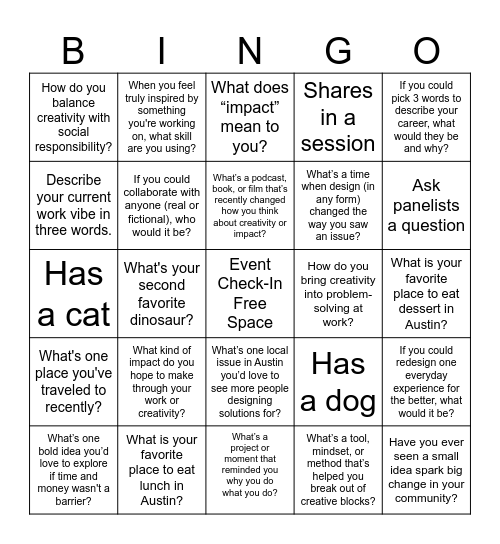 Austin Impact Day Bingo Card
