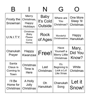 Holiday BINGO Card