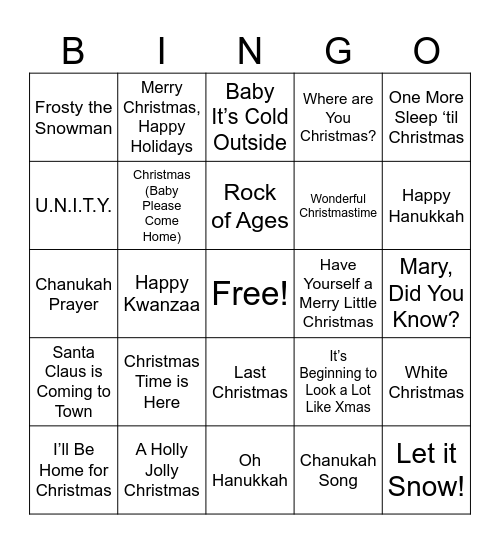 Holiday BINGO Card