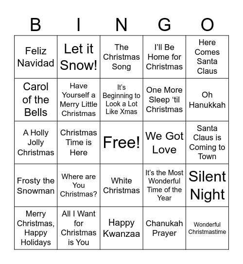 Holiday BINGO Card