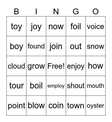 Oi, oy, ou, ow Bingo Card