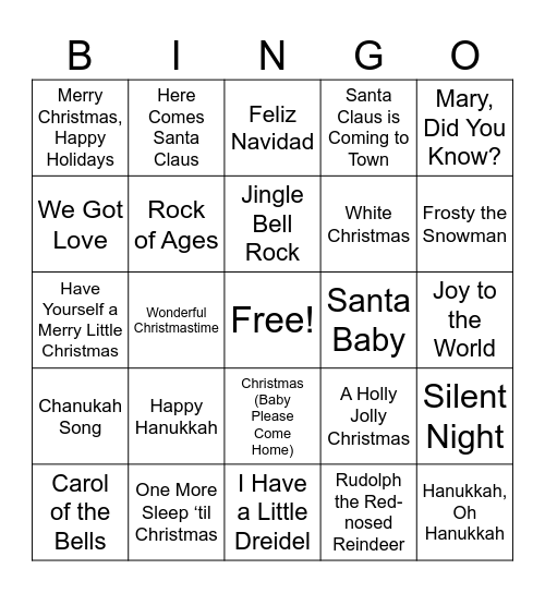 Holiday BINGO Card