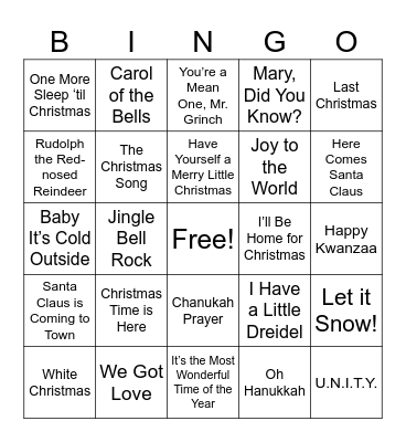 Holiday BINGO Card