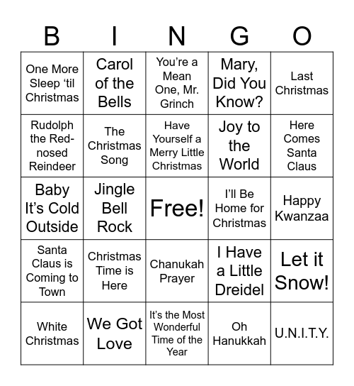 Holiday BINGO Card