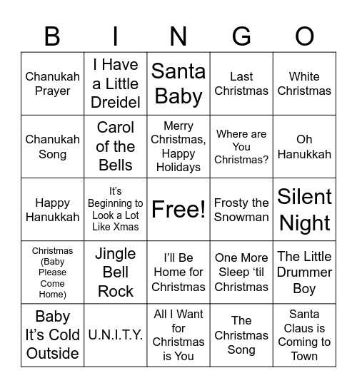 Holiday BINGO Card