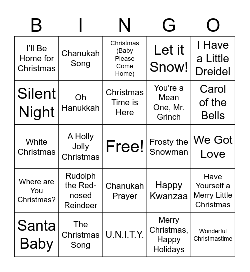 Holiday BINGO Card